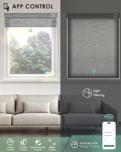 Yoolax Motorized Blinds with Remote, Light Filtering Smart Blinds Work with Alexa, Google, Automatic Roller Shades for Windows, Custom Electric Shades for Living Room Office (Starlight Smoke Blue)