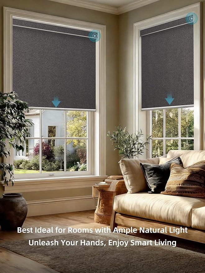 SmartWings Motorized Smart Blinds with Remote, Custom Automatic 100% Blackout Roller Shade Compatible with Alexa/Homekit/Google, Electric Smart Blinds for Indoor Windows, Eclipse Umber