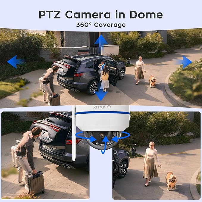 xmartO AI Tracking 2K HD Metal Dome PTZ Security Camera, WiFi 6 Dual Band Wireless, DPK3034 Ceiling Cam, 2-Way Audio, Night Vision, NVR Add-on/Standalone Use