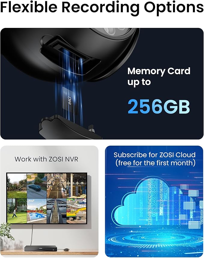ZOSI 2Pack C296 5MP 3K PoE PT Add-On Camera Outdoor, AI Face Human Vehicle Detection & Siren Alarm, Starlight Night Vision, Auto Track, Floodlights, 5X Digital Zoom, Pan/Tilt, Only Work with ZOSI NVR