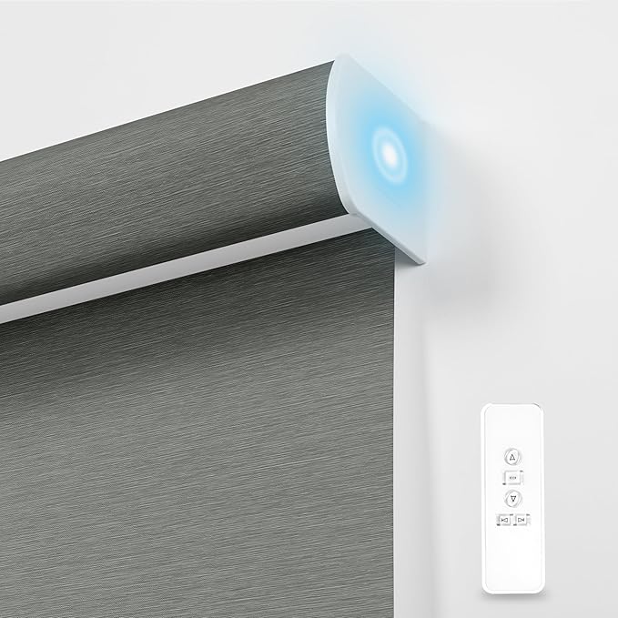 BERISSA Motorized Blinds with Remote,Blackout Smart Blinds for Windows,Jacquard Fabric,Remote Control,Thermal Insulated Automatic Blinds,Electric Blinds with USB/Solar Pannel.Jacquard Grey