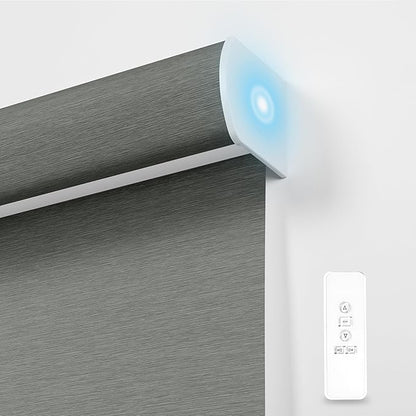 BERISSA Motorized Blinds with Remote,Blackout Smart Blinds for Windows,Jacquard Fabric,Remote Control,Thermal Insulated Automatic Blinds,Electric Blinds with USB/Solar Pannel.Jacquard Grey