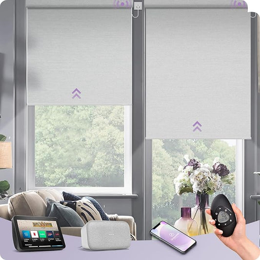 Graywind Motorized Shades 100% Blackout Work with Alexa Google WiFi Hardwired Smart Roller Shade Remote Control Automated Window Blinds with Valance, Customized Size (Pure White)