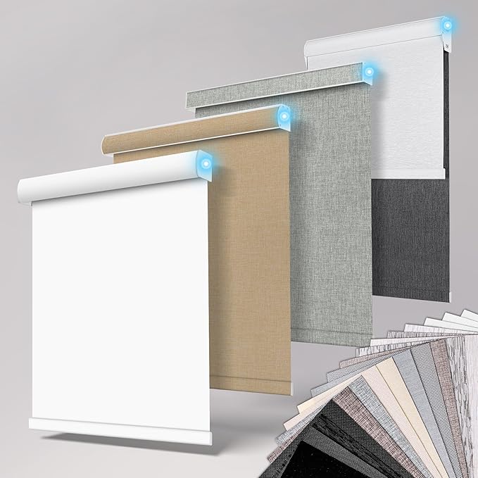 BERISSA Smart Motorized Blinds with Remote,Automatic Roller Blinds for Indoor Windows,Electric Shades for Windows Home Office,Fabric Samples.