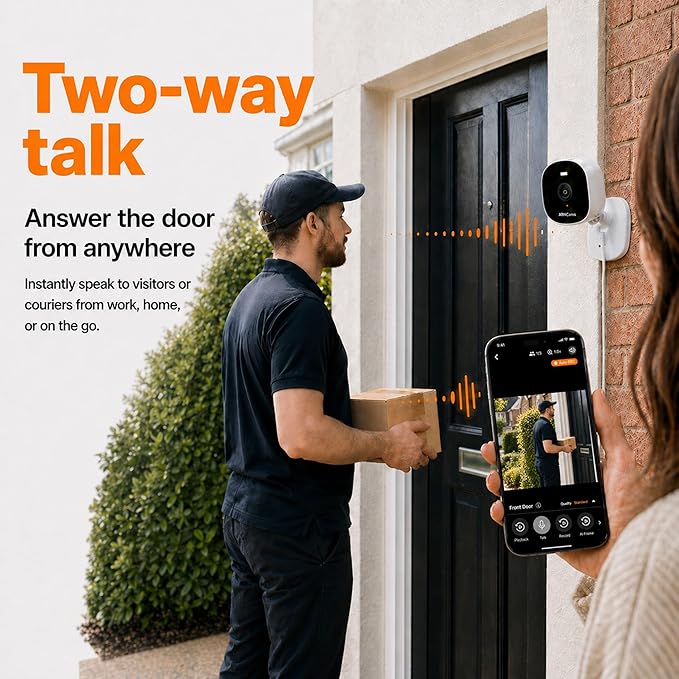 AlfredCam Plus 2 Smart Home Security Camera 2.5K, WiFi 2.4 & 5GHz, Indoor/Outdoor, IP65 Waterproof, LED Spotlight, Two-Way Audio, Color Night Vision, Baby/Pet Cam, App Powered (100M+ downloads)