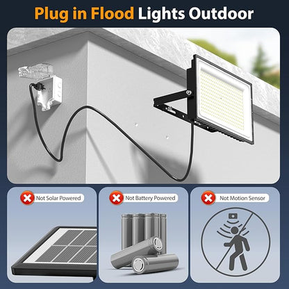 Onforu 200W Flood Lights Outdoor,19000lm Bright LED Work Light with Plug,Daylight White LED Flood Lighting,IP66 Waterproof Security Yard Lights for Yard Garage Stadium 2 Pack