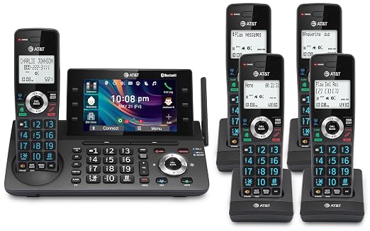 AT&T 5-Handset DECT 6.0 Cordless Home and Business Phone with Answering Machine, 5" Color Display, One-Touch Shortcut, Conference, Intercom, Smart Call Blocker, Bluetooth Connect to Cell: DLP73590