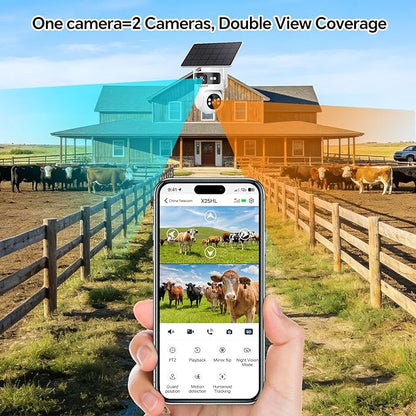 6MP Dual Lens,4G LTE Cellular Solar Security Cameras Wireless Outdoor for Home Security, No WiFi Needed, 24/7 AOV Recording, 355° PTZ, AI Human Detection,Siren, IP66, TF/Cloud Storage (White, 2 Lens)