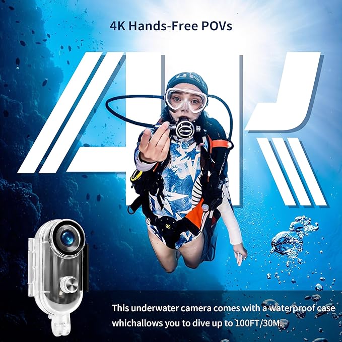 4K Action Camera, 64GB Wearable Sports Camera with Waterproof Case, Magnetic Clip, and Quick-Mount Accessories, Small Body Cam for Cycling, Diving, Travel, and Outdoor Adventures（4K-64G）