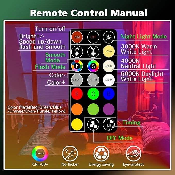 FTL E12 LED Color Changing Candelabra Light Bulb with Remote Control,5W 40W Equivalent,2700K-6000K Colored Light Bulbs, Dimmable 30 Colors B11 RGB Candle Light Bulbs for Chandelier Lighting, 6-Pack
