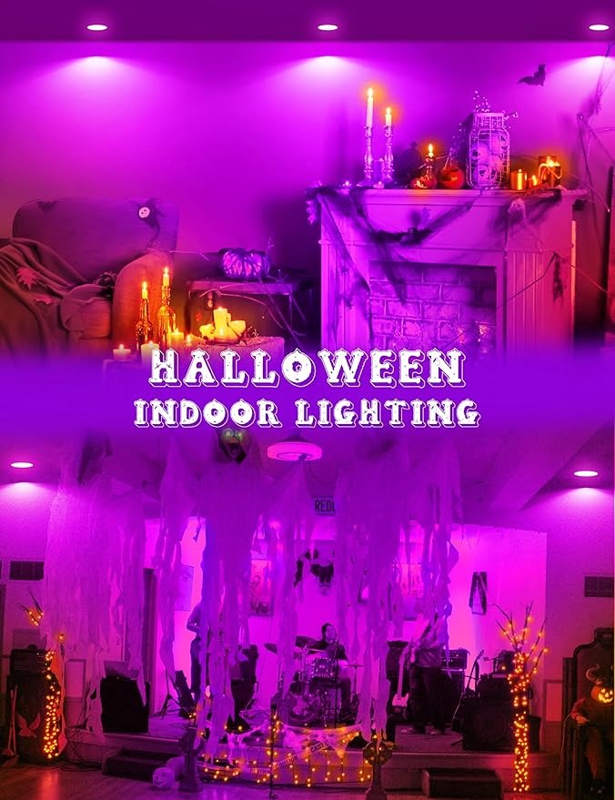 JandCase BR30 Halloween Light Bulbs, E26 Base Halloween Purple Indoor Flood Light Bulbs, 11W(65W Equivalent), Purple Flood Light Bulbs for Halloween Decoration,Not-Dimmable, 2 Pack
