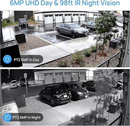 6MP Mini PTZ Dome PoE IP Camera Outdoor with 3X Optical Zoom, 2.8-8mm Motorized Varifocal Lens, Built-in Mic, Human/Vehicle Detection,PTZ IP Camera Compatible with Uniview, Blue Iris, NDAA Compliant