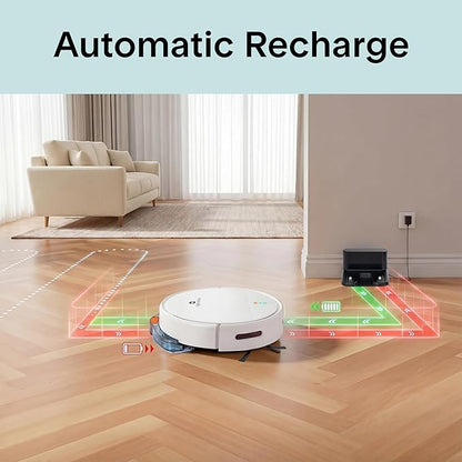 SereneLife Automatic Robot Vacuum Cleaner and Mop Combo, App Control, 3 Cleaning Modes, Smart Anti-Fall Sensors, Self-Charging, High Suction Ideal for Pet Hair, Carpet and Hard Floors, White
