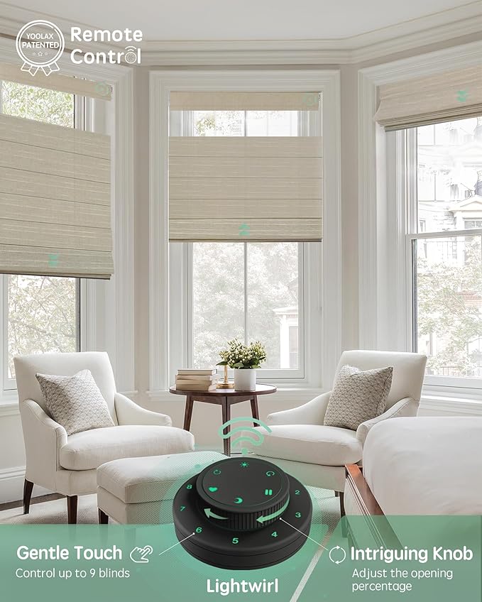 Yoolax Smart Top Down Bottom Up Roman Shades, Motorized Roman Shades with Remote, Light Filtering Smart Blinds Work with Alexa, Google Home, Apple Homekit for Living Room, Customized (Woven Dune)