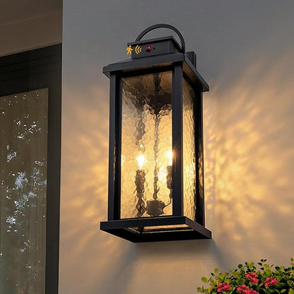 20 Inch Large Motion Sensor Outdoor Lights, Matte Black Dusk to Dawn Outdoor Wall Lights with Water Glass, 3 Lighting Modes Porch Lights Outdoor Light Fixture, Waterproof Outdoor Lights for House
