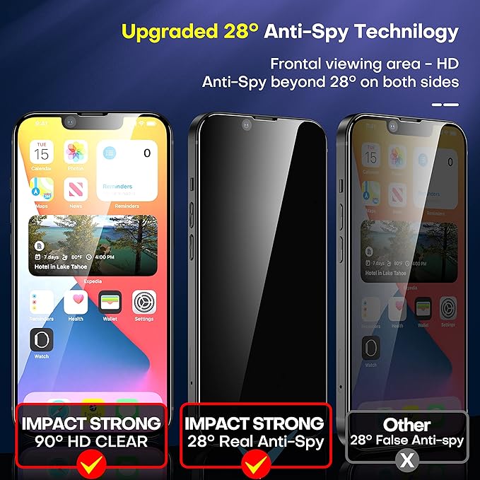 ImpactStrong Anti-Spy Privacy Screen Protector for iPhone 16e / iPhone 13 / iPhone 13 Pro (6.1-Inch), 9H Tempered Glass, Shatter-Resistant, Anti-Scratch, Easy Install Kit, Case Friendly, 2-Pack