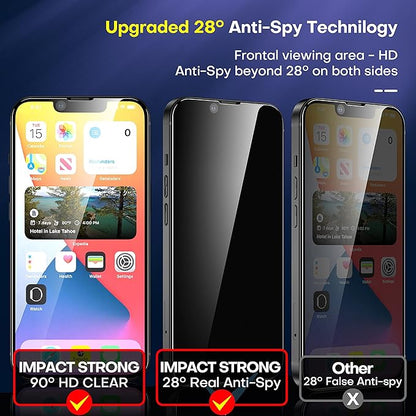ImpactStrong Anti-Spy Privacy Screen Protector for iPhone 16e / iPhone 13 / iPhone 13 Pro (6.1-Inch), 9H Tempered Glass, Shatter-Resistant, Anti-Scratch, Easy Install Kit, Case Friendly, 2-Pack