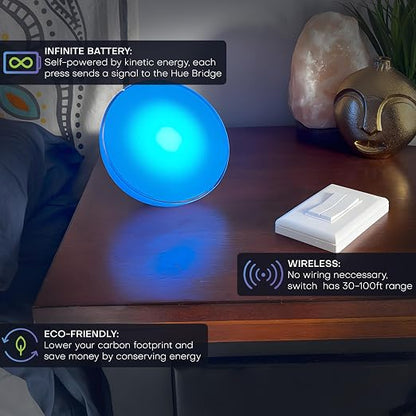 RunLessWire Click for Hue Battery-Free Wireless Smart Switch Light Almond | Dimmable Kinetic Switch Pairs Natively to Philips Hue Bridge, 4 Programmable Buttons to Control Scenes & Areas, 100ft Range