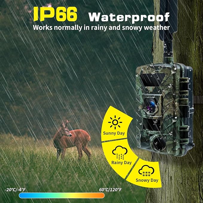Cellular Trail Camera Subscription-Free, 4G LTE Cam, 1296P HD, 60MP, Low-Glow IR Night Vision, Fast Trigger Speed, Long Battery Life & 32GB SD for Wildlife Monitoring & Property Security