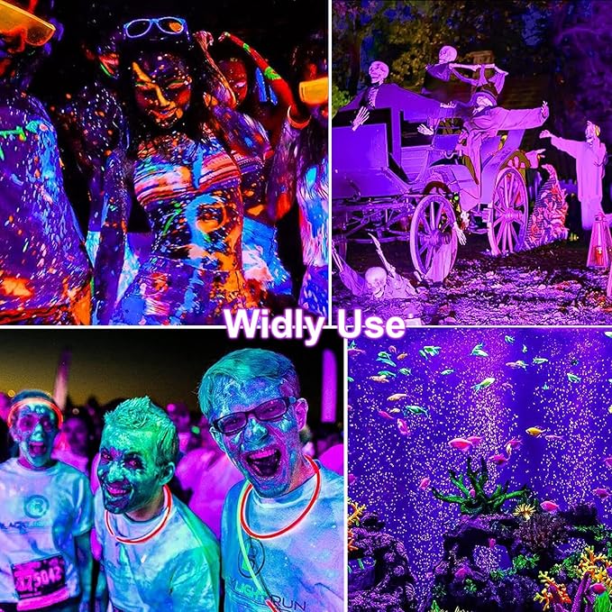 4 Pack 10W 48 LED Black Light Bars 1Ft 395-400nm UV Blacklight Tube with 5.9Ft Cord+Plug+Switch Linkable Black Light Fixtures for Bedroom Fluorescent Poster Body Paint Halloween Glow Party
