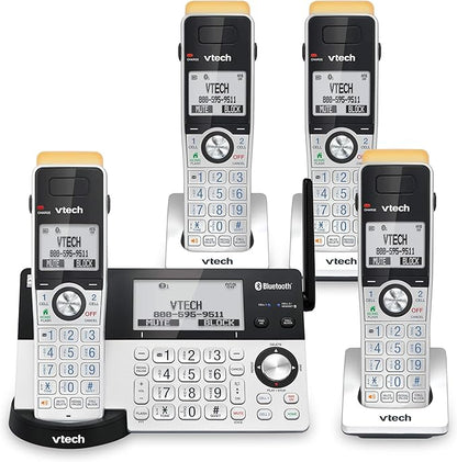 VTech IS8151-4 Super Long Range 4 Handset Cordless Phone for Home with Answering Machine, 2300 ft Range, Call Blocking, Bluetooth, Headset Jack, Power Backup, Expandable to 12 HS, Silver/Black