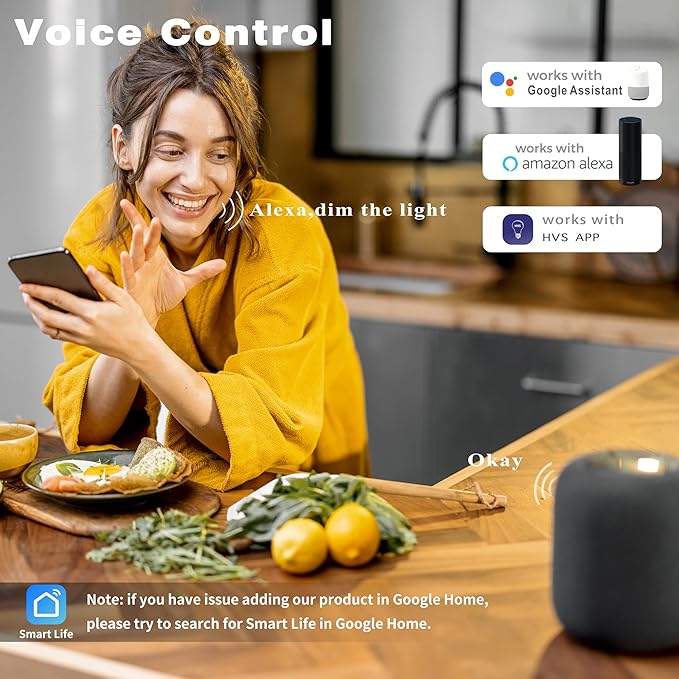 Homevenus HVS Smart Light Bulbs,9W A19 E26 Dimmable Tunable Cool Warm White LED Light Bulb 2500k-6500k, APP Control 2.4GHz WiFi Bluetooth Assist Connection, Work with Alexa/Google Assistant 1 Pack