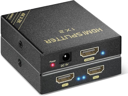 HDMI Splitter 1 in 2 Out 60Hz - HDCP Bypass 2.3, HDR, Dolby/DTS 5.1/7.1 - Compatible with Firestick 4k Max, PS3/PS5 & Elgato HD60s/x/Pro, Apple TV 4K, Retrotink, Roku Stick, NOT for Phone