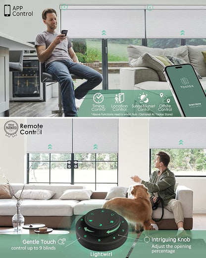 Yoolax Motorized Blinds with Remote, Designer Smart Blinds Work with Alexa, Google, Apple Homekit, 100% Blackout Motorized Shades Custom Electric Shades Voice Control (V- Shimmer Meteor White)