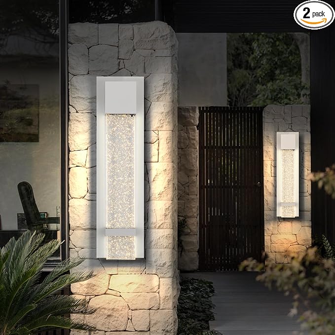ASD LED 18" Bubble Glass Wall Light Fixture, Outdoor & Indoor Seeded Sconce | 3CCT, Waterproof, Dimmable, ETL Listed | 12W 500LM 3000-5000K 120V | Exterior Lantern, Porch Lighting | White, 2 Pack