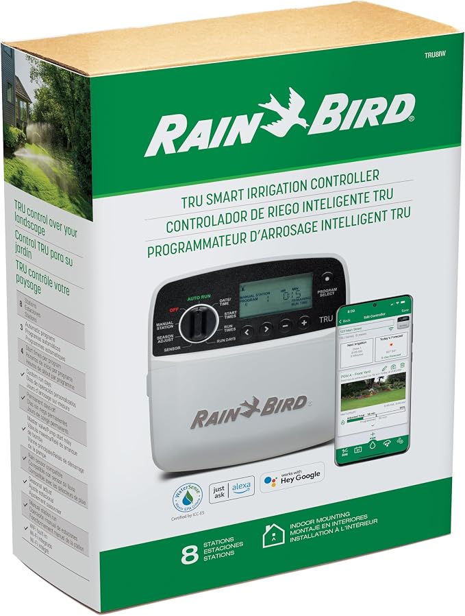 Rain Bird TRU8IW Irrigation Controller, Smart WiFi, Indoor, 8-Station