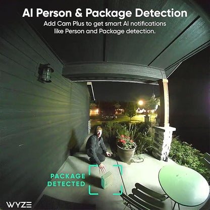 Wyze Battery Video Doorbell Wireless Camera, 1536x1536 HD+ with Color Night Vision, 2-Way Audio, 1:1 Head-to-Toe View, Person/Vehicle/Package Monitor, Wire-Free/Wired Option (Renewed)