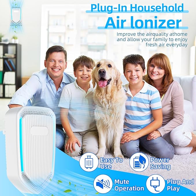 2026 Upgraded Air Ionizer Purifier for Home, Plug-in Negative Ion Generator Air Freshener for Bedroom Bathroom Kitchen Pet Room, Quiet Filterless Ionic Air Cleaner for Smoke Dust, 8 Pack