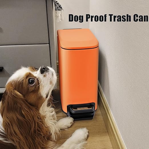 Cesun Small Bathroom Trash Can with Lid Soft Close, Step Pedal, 6 Liter / 1.6 Gallon Stainless Steel Garbage Can with Removable Inner Bucket, Anti-Fingerprint Finish (Matt Orange)