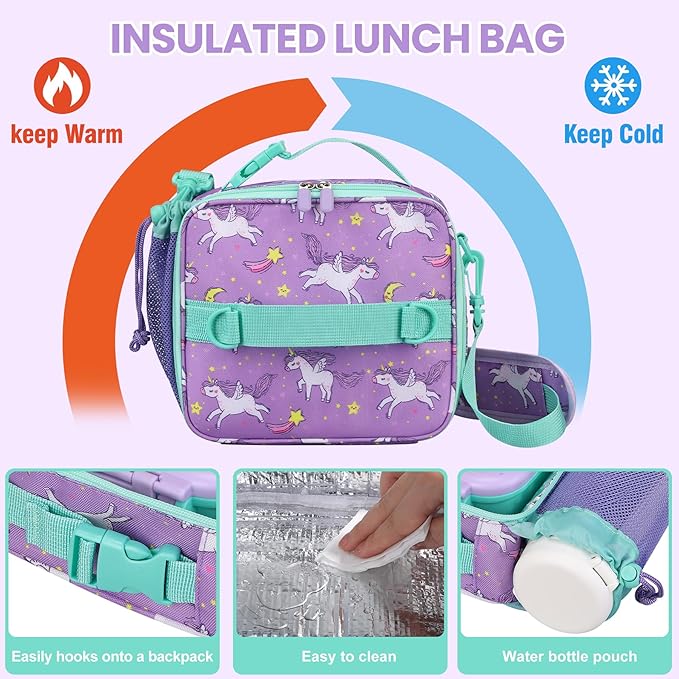 JOOPETALK Bento Lunch Box Set for Kids with 9oz Soup Thermo, Insulated Lunch Bag,Leak-proof BPA-free Lunch Food Container with 3-4 Conpartments for School Travel-Pur-blue