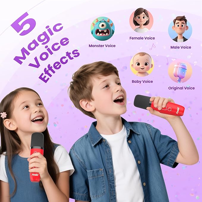 Mini Karaoke Machine for Kids Adults, 2026 TOP Birthday Gifts for Girls Boys 3,4,5,6,7,8+Year Old Toddler Toys, Portable Bluetooth Speaker with 2 Wireless Karaoke Microphones Player (Red)