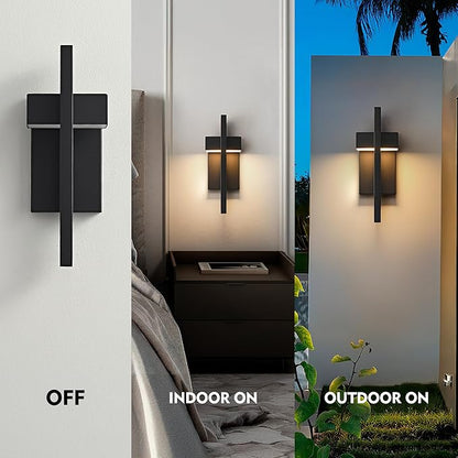 Outdoor Wall Lights Modern LED Exterior Lighting Fixtures, 3000K 20W Outdoor Wall Sconce for Porch, Matte Black Outside Wall Mount Lights for Front Door House Garage Indoor 2 Packs