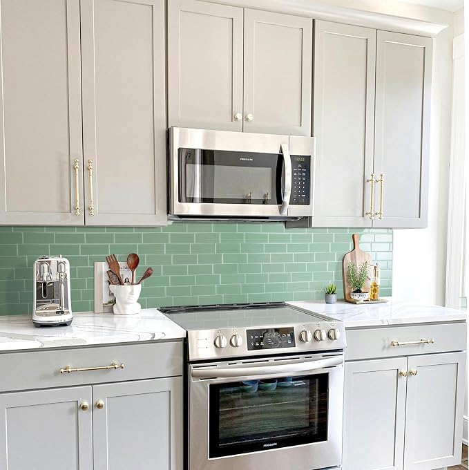 Smart Tiles Peel and Stick backsplash, Subway Jade Green, 11.55"x8.38" | Pack of 5 (2.8 sq ft), Glossy, Heat/Moisture Resistant, Low VOC, Kitchen/Bathroom, Renter Friendly, Made in Canada