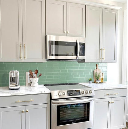 Smart Tiles Peel and Stick backsplash, Subway Jade Green, 11.55"x8.38" | Pack of 5 (2.8 sq ft), Glossy, Heat/Moisture Resistant, Low VOC, Kitchen/Bathroom, Renter Friendly, Made in Canada