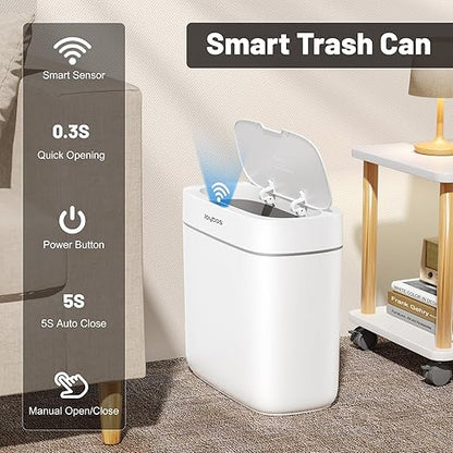 MOPALL Automatic Motion Sensor Bathroom Trash Can with Lid, 3.5 Gallon Touchless Garbage Can, IPX5 Waterproof Smart Small Waste Basket for Bedroom Kitchen Office