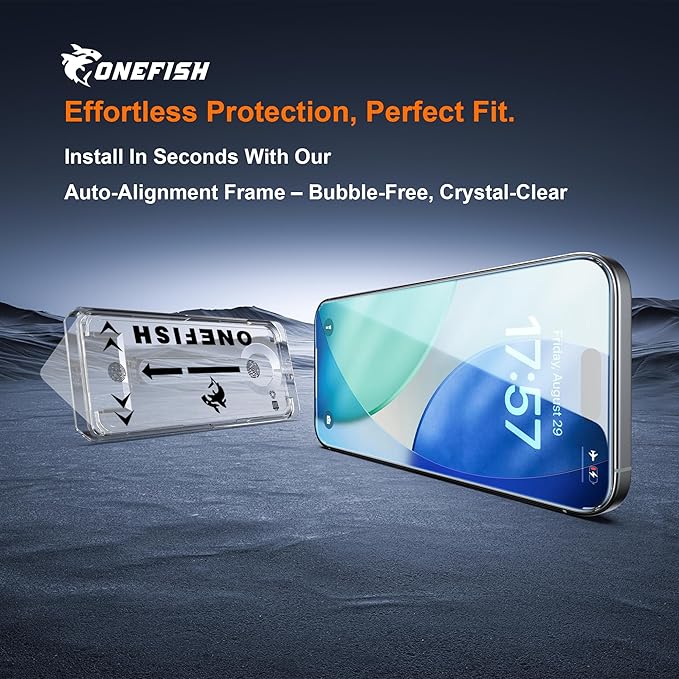 OneFish Screen Protector Privacy Glass for iPhone 17 Pro [6.3 Inch] Airbag Edge Protection,Anti Spy Private Tempered Film with Installation Frame, 9H Glass Scratch Resistant, Easy Installation, 2 Pack.