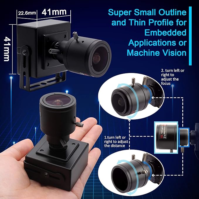 3MP USB Camera 2.8-12mm varifocal Lens Webcam Webcamera for Windows Android Linux Mac Video Comference Webcams Plug &Play OTG USB 2.0 Compact Security Camera