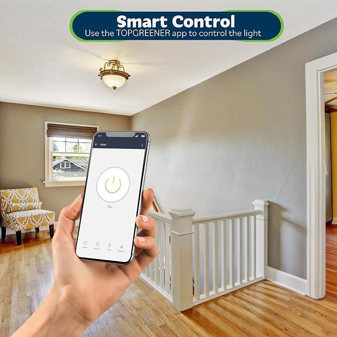TOPGREENER Smart Wi-Fi Switch, Control Lighting from Anywhere, in-Wall, Single Pole or 3-Way, No Hub Required, Works with Amazon Alexa and Google Assistant, TGWF15S, White