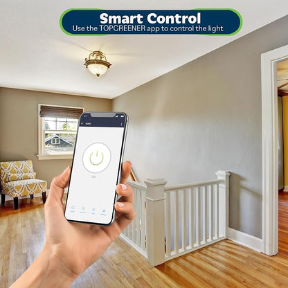 TOPGREENER Smart Wi-Fi Switch, Control Lighting from Anywhere, in-Wall, Single Pole or 3-Way, No Hub Required, Works with Amazon Alexa and Google Assistant, TGWF15S, White