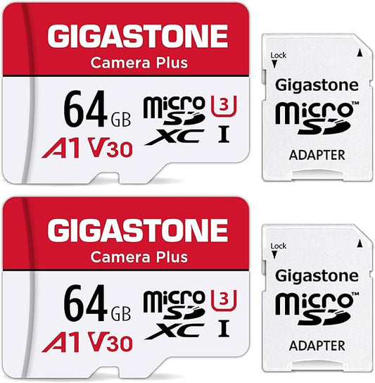 Gigastone 64GB Micro SD Card 2-Pack, Camera Plus, MicroSDXC Memory Card for Wyze Cam, Security Camera, Smartphone, Fire Tablet, 4K Video Recording, UHS-I U3 A1 V30, 95MB/s, with Adapter