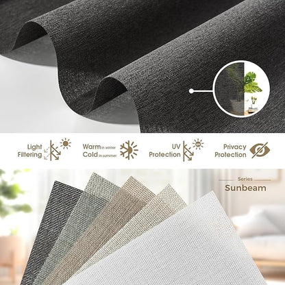 HeyBlinds Motorized Blinds with Remote, Smart Roller Shades with App & Voice Control, Work with Alexa Google HomeKit, Light Filtering Custom Window Shades for Living Room Office (Sunbeam-Tan LF)