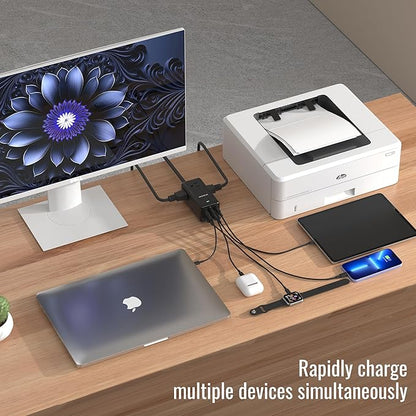 NENJI 75W GaN USB C Charger Station, Super Fast Charging 8-in-1 Power Strip with 5 USB & 3 AC Ports, Smart Charging, PD Charger for iPhone, Samsung, iPad, MacBook – Desktop & Travel-Friendly – Black