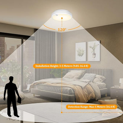2-Pack Battery Operated Motion Sensor LED Ceiling Lights Indoor, Wireless Flush Mount Light Fixture 3000K in 400LM, Battery Powered Ceiling Lamps for Closet Pantry Laundry Stair(Battery Not Included)