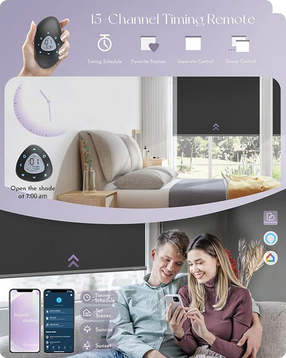 Graywind Motorized Roller Shade Blinds 100% Blackout Shades Cordless Waterproof Remote Control Window Automated Blinds with Valance Custom Size for Smart Home and Office, Dark Grey