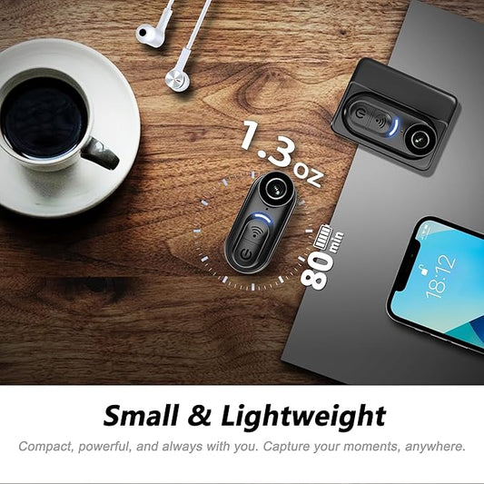 4K Mini Body Camera 128GB – Thumb Size Wearable Action Cam, Hands-Free POV Recording, Portable Body Worn Camera for Travel, Cycling, Sports, Pets, Outdoor Adventures