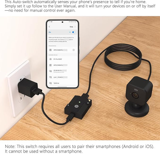 Auto USB Power Switch with Extension Cable, Supports Data Transfer, Automatically On/Off Power Switch Cable for USB A C Devices, 5v/2A